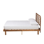 Mid-Century Modern Ash Walnut Finished Wood Platform Bed