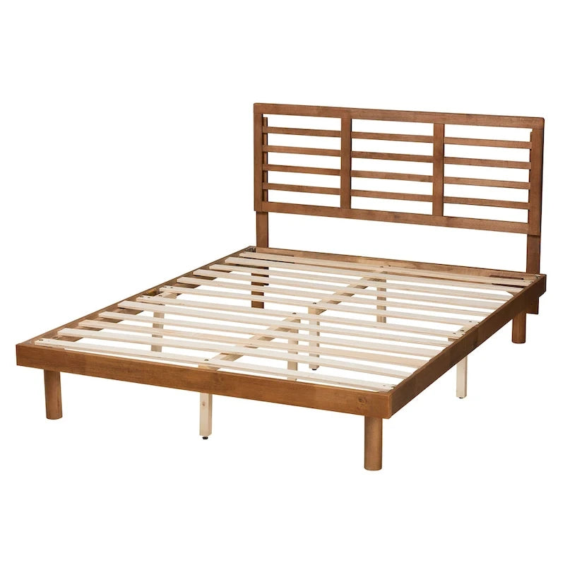 Mid-Century Modern Ash Walnut Finished Wood Platform Bed