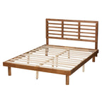 Mid-Century Modern Ash Walnut Finished Wood Platform Bed