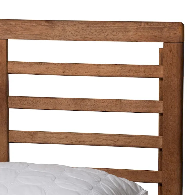 Mid-Century Modern Ash Walnut Finished Wood Platform Bed