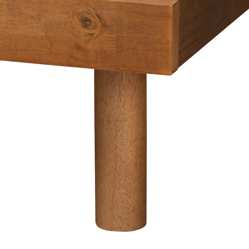 Mid-Century Modern Ash Walnut Finished Wood Platform Bed