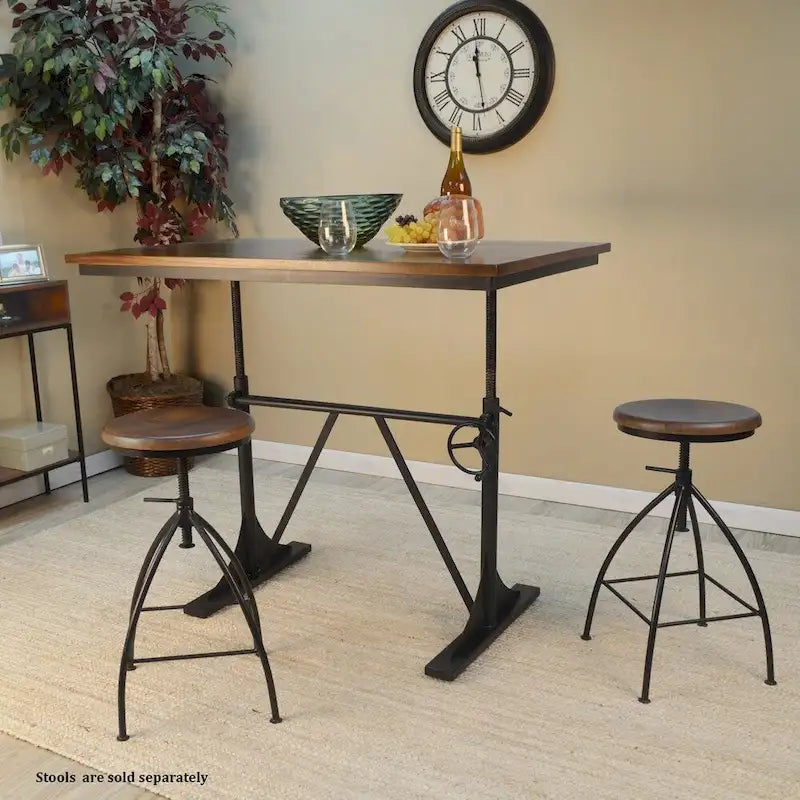 Adjustable Elm and Black Table - Brown