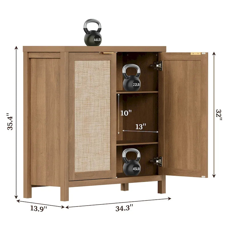 Rattan Sideboard Buffet Accent Storage Cabinet with 2 Doors - N/A