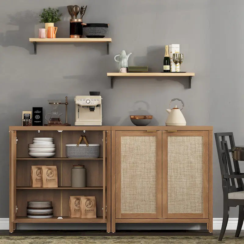 Rattan Sideboard Buffet Accent Storage Cabinet with 2 Doors - N/A