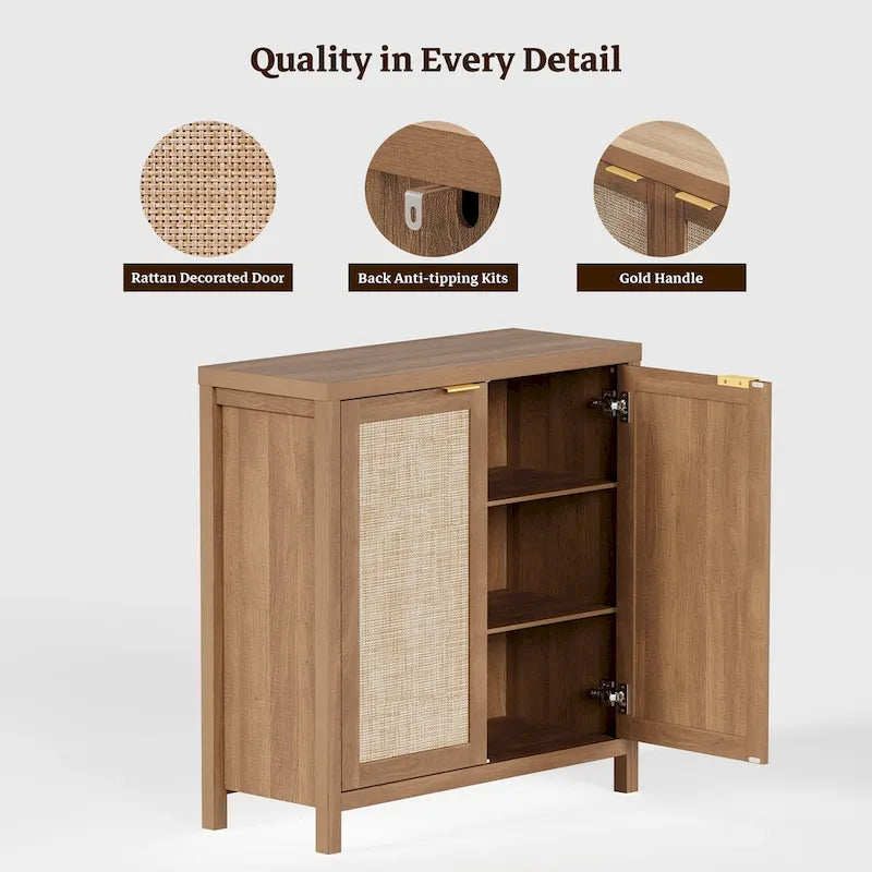 Rattan Sideboard Buffet Accent Storage Cabinet with 2 Doors - N/A