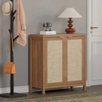 Rattan Sideboard Buffet Accent Storage Cabinet with 2 Doors - N/A