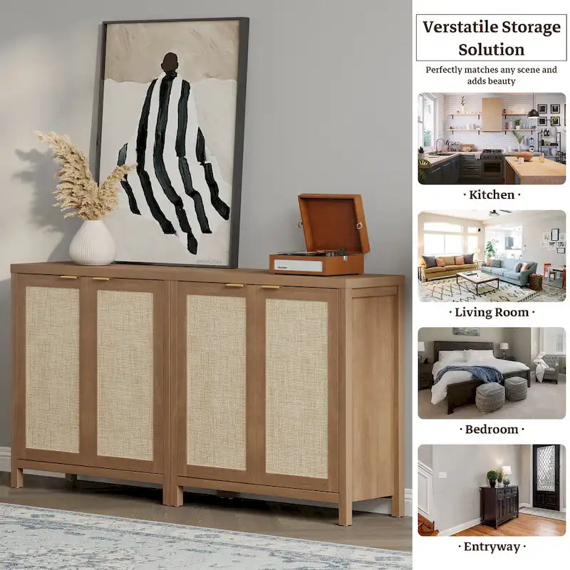 Rattan Sideboard Buffet Accent Storage Cabinet with 2 Doors - N/A