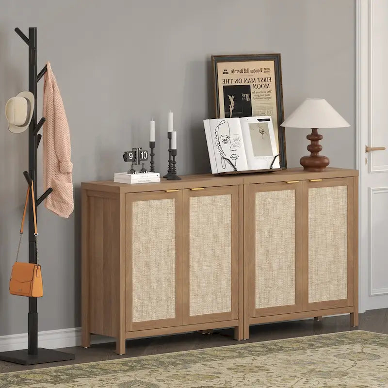 Rattan Sideboard Buffet Accent Storage Cabinet with 2 Doors - N/A