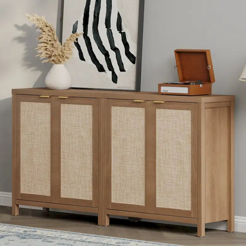 Rattan Sideboard Buffet Accent Storage Cabinet with 2 Doors - N/A