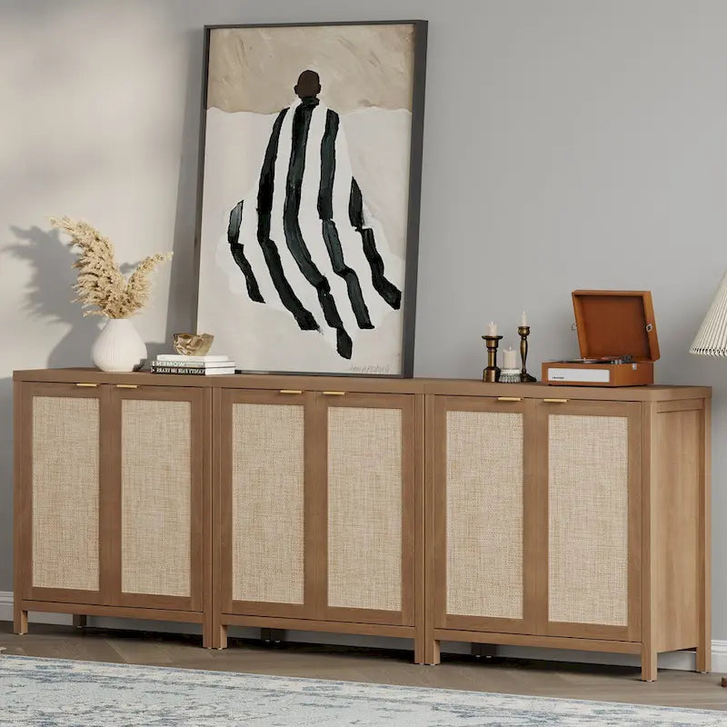 Rattan Sideboard Buffet Accent Storage Cabinet with 2 Doors - N/A