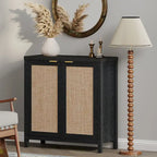 Rattan Sideboard Buffet Accent Storage Cabinet with 2 Doors - N/A