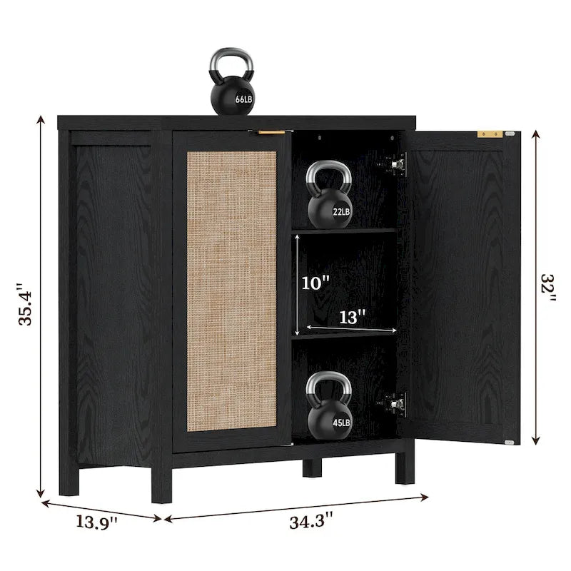 Rattan Sideboard Buffet Accent Storage Cabinet with 2 Doors - N/A