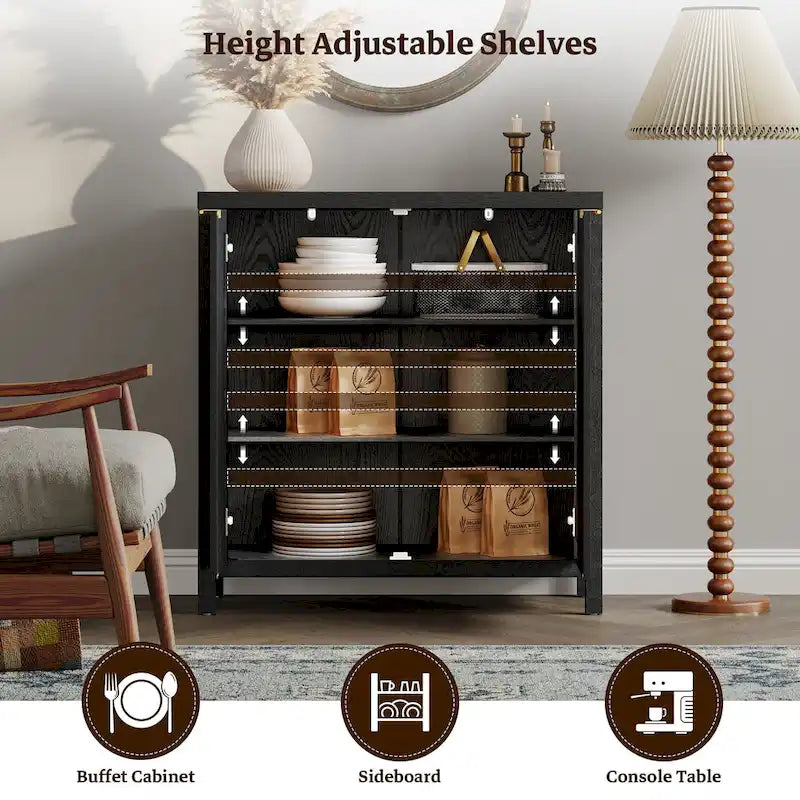 Rattan Sideboard Buffet Accent Storage Cabinet with 2 Doors - N/A