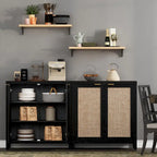 Rattan Sideboard Buffet Accent Storage Cabinet with 2 Doors - N/A