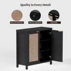 Rattan Sideboard Buffet Accent Storage Cabinet with 2 Doors - N/A