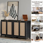 Rattan Sideboard Buffet Accent Storage Cabinet with 2 Doors - N/A