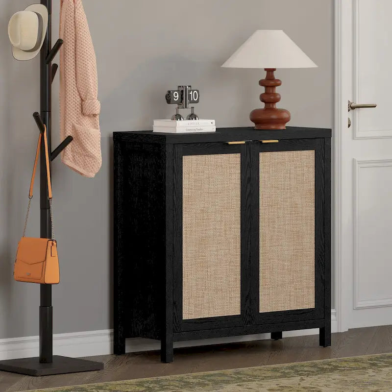 Rattan Sideboard Buffet Accent Storage Cabinet with 2 Doors - N/A