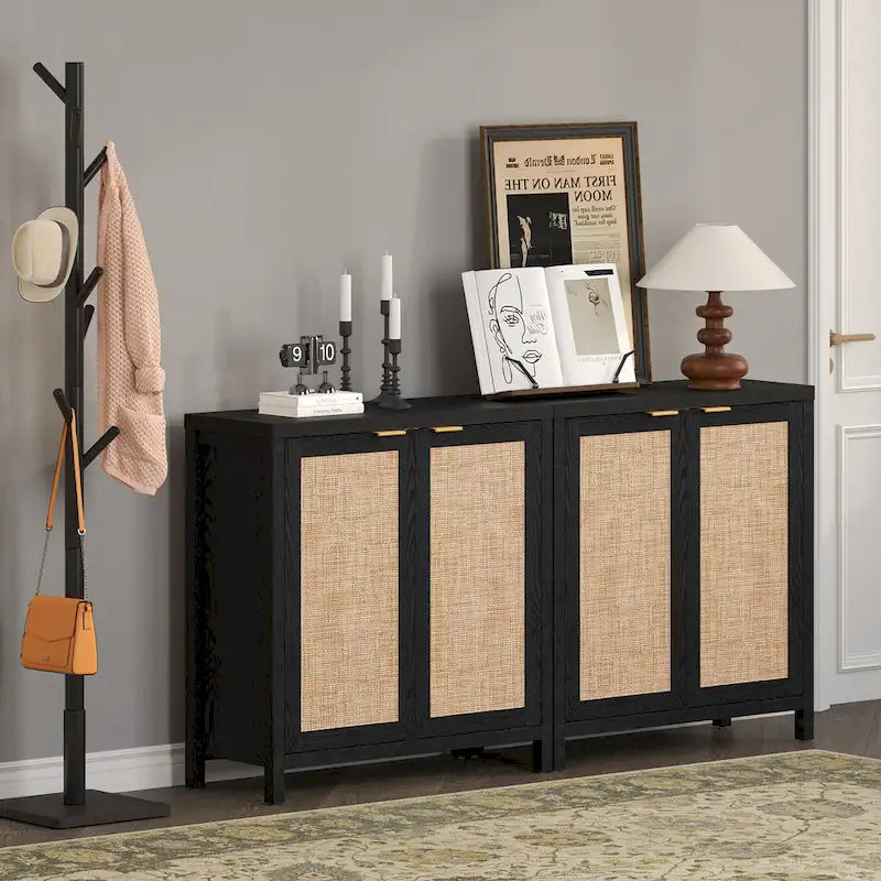 Rattan Sideboard Buffet Accent Storage Cabinet with 2 Doors - N/A