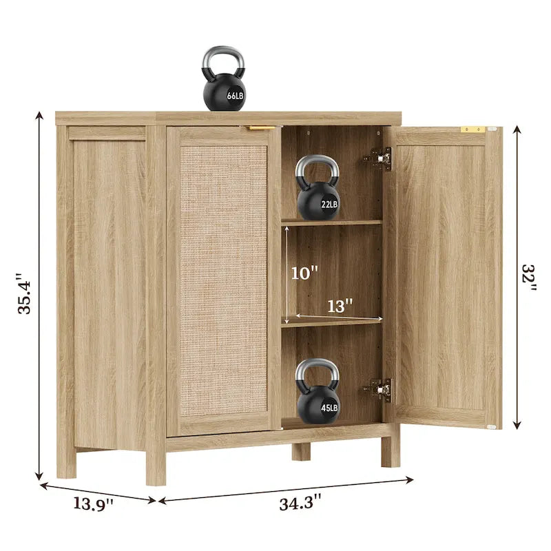 Rattan Sideboard Buffet Accent Storage Cabinet with 2 Doors - N/A