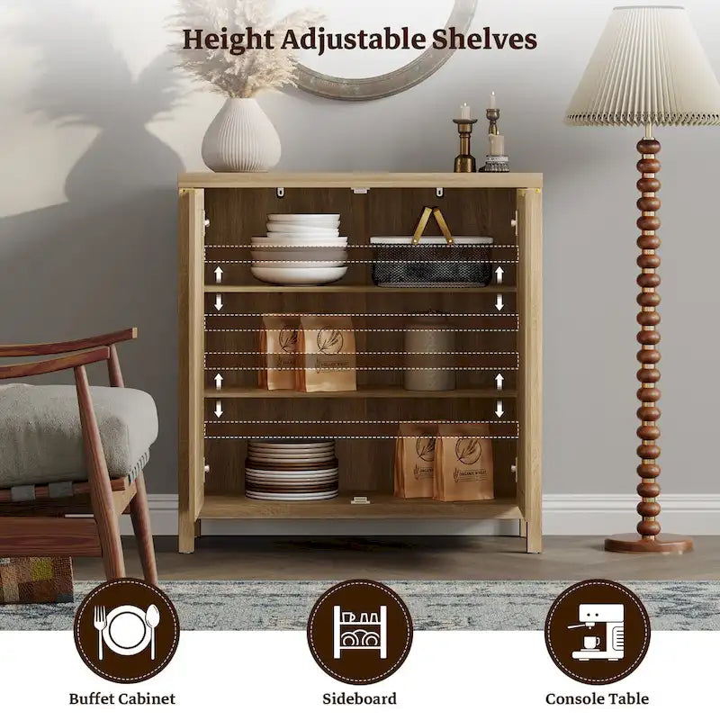 Rattan Sideboard Buffet Accent Storage Cabinet with 2 Doors - N/A
