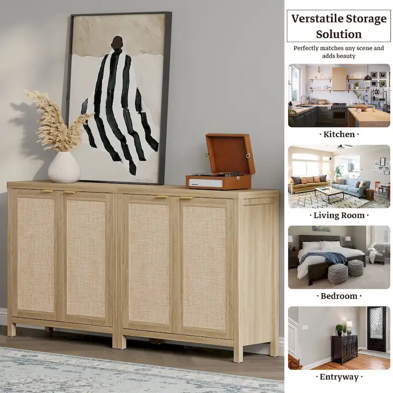 Rattan Sideboard Buffet Accent Storage Cabinet with 2 Doors - N/A
