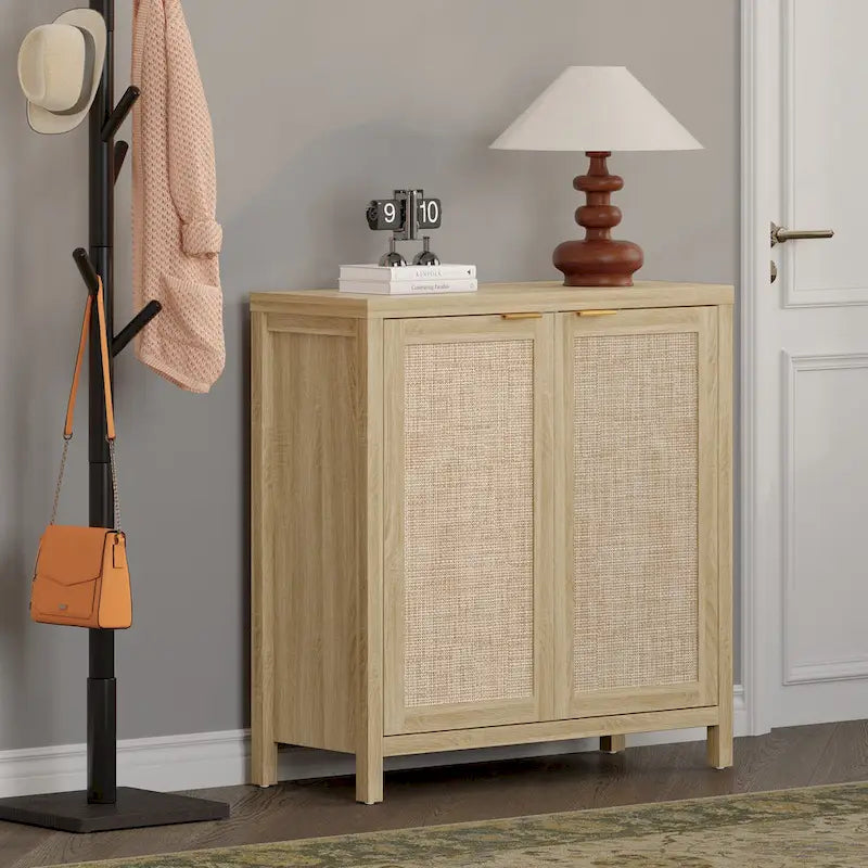 Rattan Sideboard Buffet Accent Storage Cabinet with 2 Doors - N/A