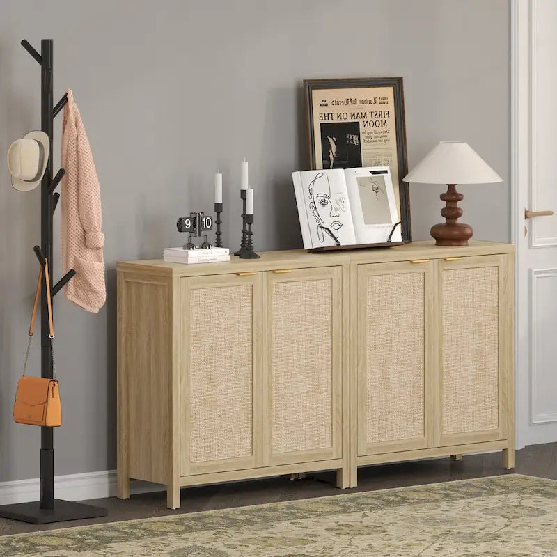 Rattan Sideboard Buffet Accent Storage Cabinet with 2 Doors - N/A