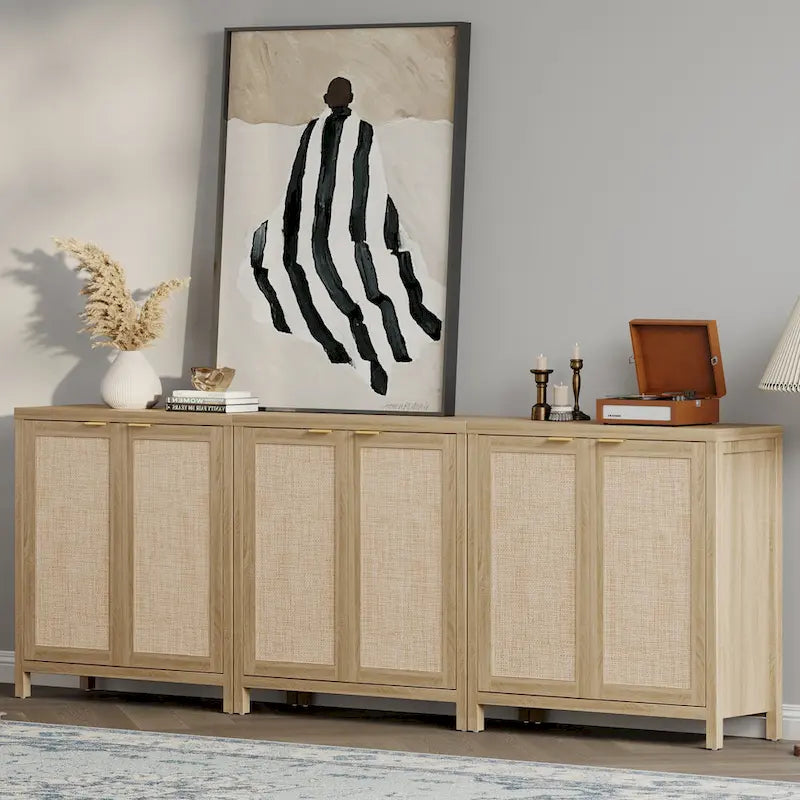 Rattan Sideboard Buffet Accent Storage Cabinet with 2 Doors - N/A