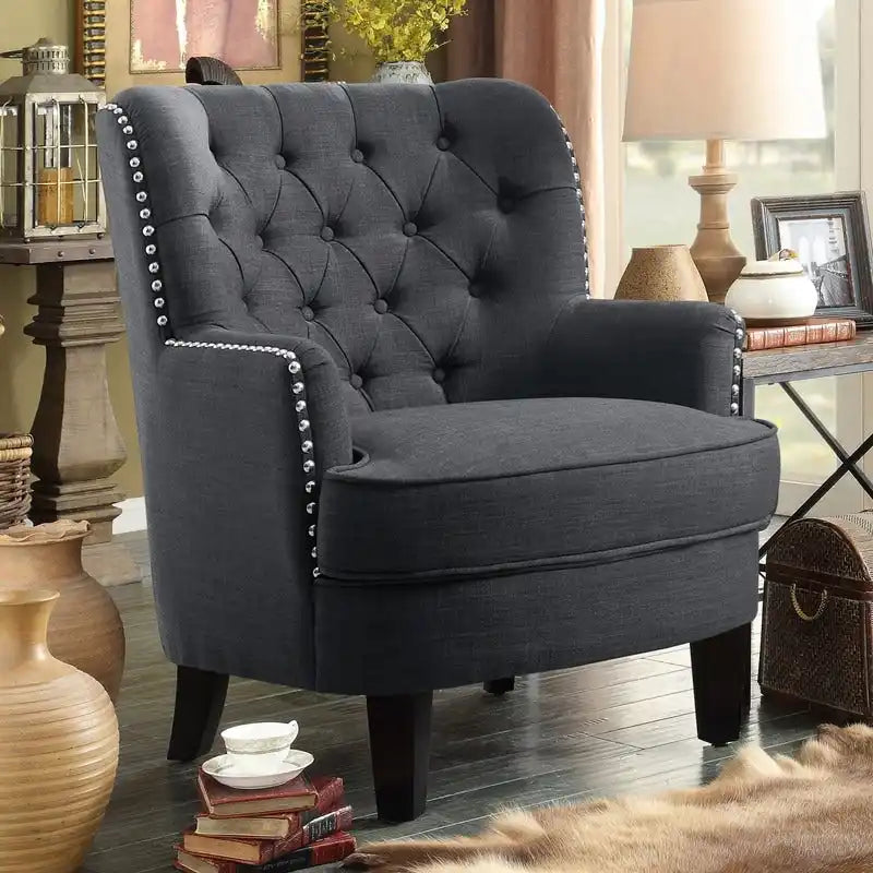 Velvet / Linen 30 Wide Tufted Wingback Accent Chair
