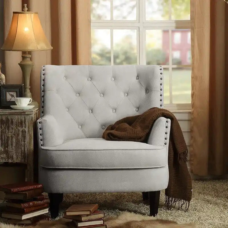 Velvet / Linen 30 Wide Tufted Wingback Accent Chair
