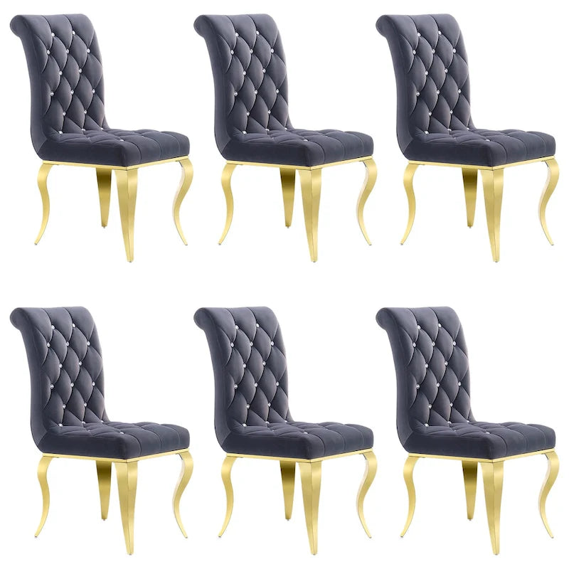 Grey Velvet Dining Chairs with Polished Gold Legs