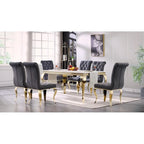 Grey Velvet Dining Chairs with Polished Gold Legs