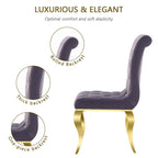 Grey Velvet Dining Chairs with Polished Gold Legs