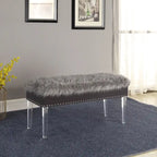 20 Inch Faux Fur Nailhead Storage Bench with Acrylic Leg