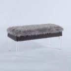 20 Inch Faux Fur Nailhead Storage Bench with Acrylic Leg