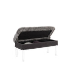20 Inch Faux Fur Nailhead Storage Bench with Acrylic Leg