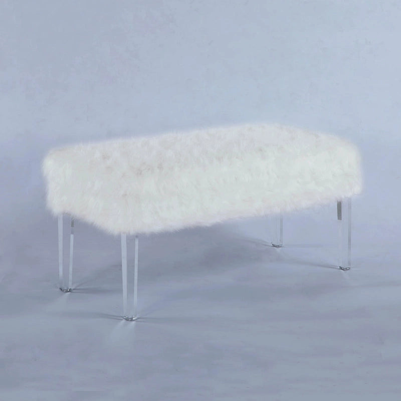 20 Inch Faux Fur Nailhead Storage Bench with Acrylic Leg