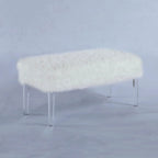 20 Inch Faux Fur Nailhead Storage Bench with Acrylic Leg
