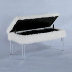 20 Inch Faux Fur Nailhead Storage Bench with Acrylic Leg