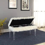 20 Inch Faux Fur Nailhead Storage Bench with Acrylic Leg
