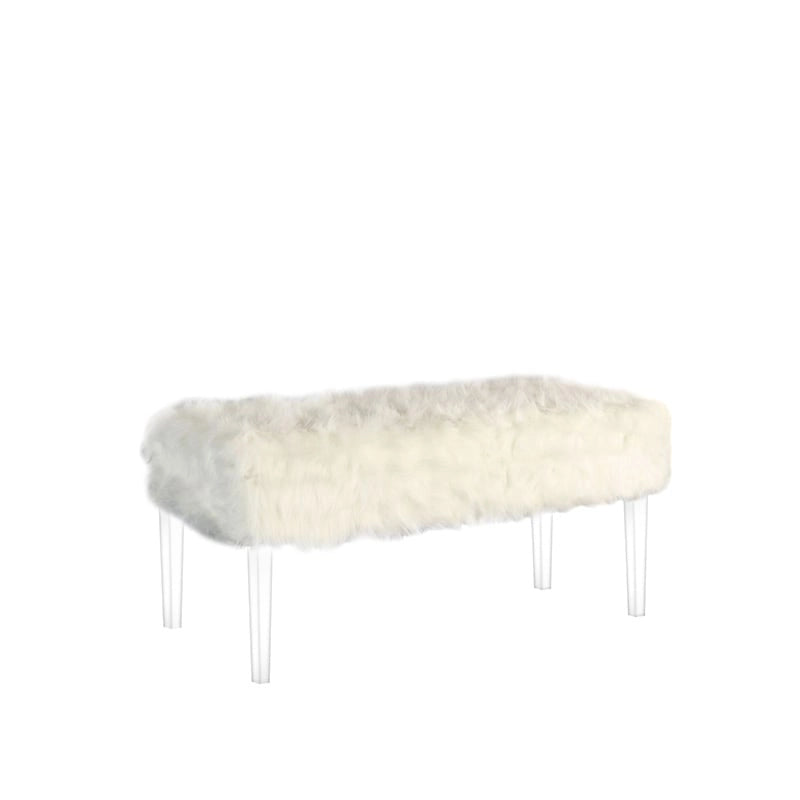 20 Inch Faux Fur Nailhead Storage Bench with Acrylic Leg