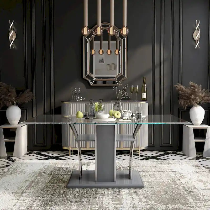 Modern 72-inch Glass Top Wood Dining Table