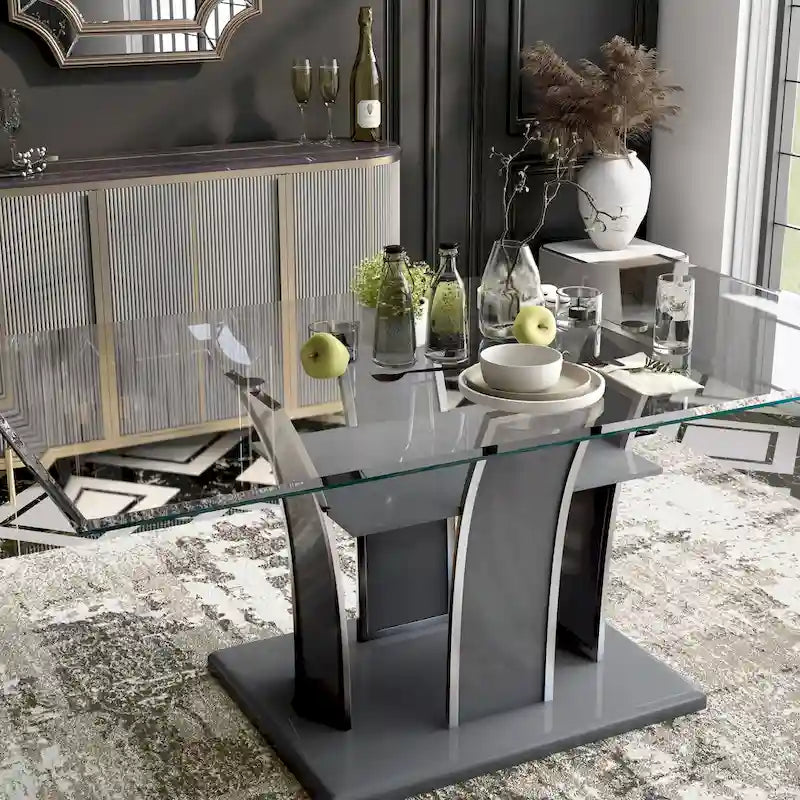 Modern 72-inch Glass Top Wood Dining Table