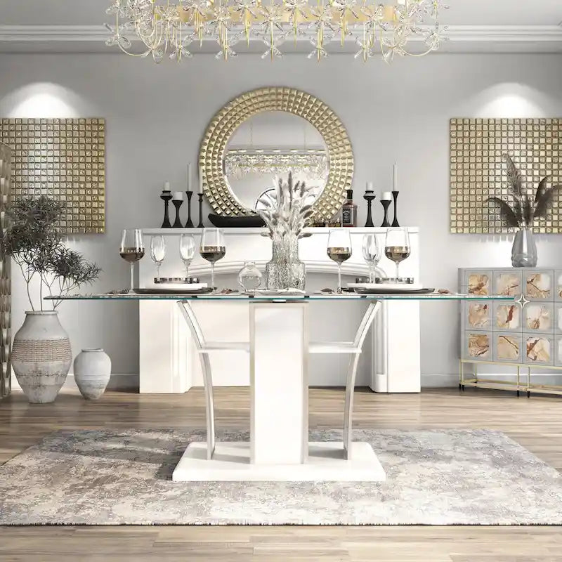 Modern 72-inch Glass Top Wood Dining Table