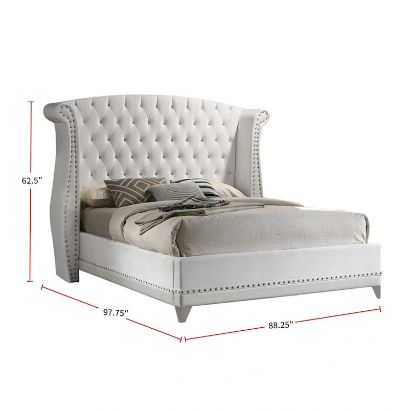 Velvet Upholstered Wingback Tufted Bed, White