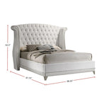Velvet Upholstered Wingback Tufted Bed, White