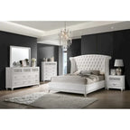 Velvet Upholstered Wingback Tufted Bed, White