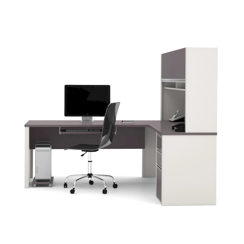72W L-Shaped Desk with Hutch and Pedestal