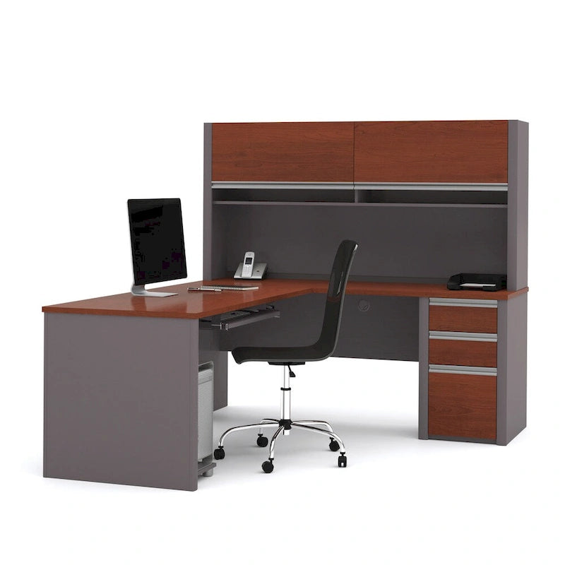 72W L-Shaped Desk with Hutch and Pedestal