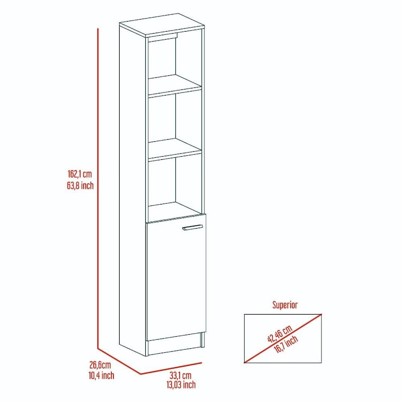 Linen Cabinet with 3 Open Shelves, 2 Inner Shelves and Door